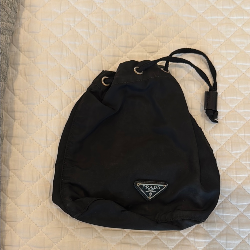 Prada Black nylon drawstring pouch with Minimalist Design